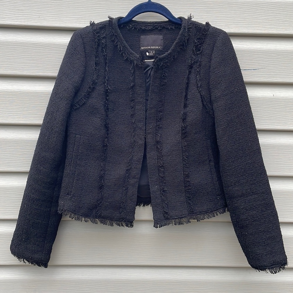 Black Textured Open-Front Blazer